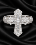 Baguette Cross Moissanite Statement Ring – 925 Sterling Silver