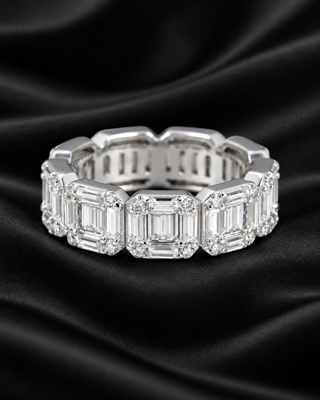 Emerald-Cut Moissanite Eternity Band – 925 Sterling Silver