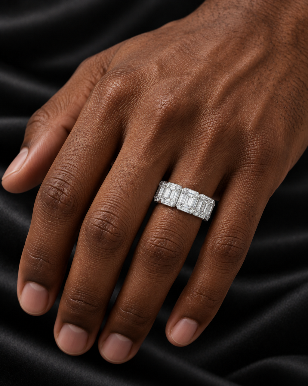 Emerald-Cut Moissanite Eternity Band – 925 Sterling Silver