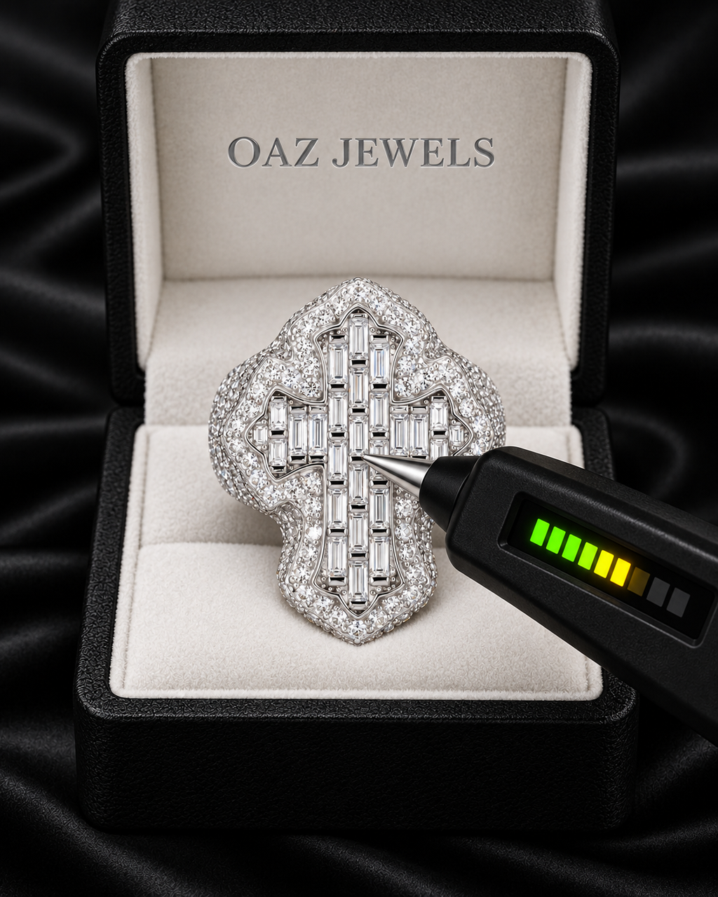 Baguette Cross Statement Ring – VVS Moissanite 925 Sterling Silver Iced-Out Ring