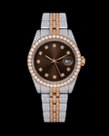 Men’s Luxury Two-Tone Iced-Out Brown Dial Watch with Date Display