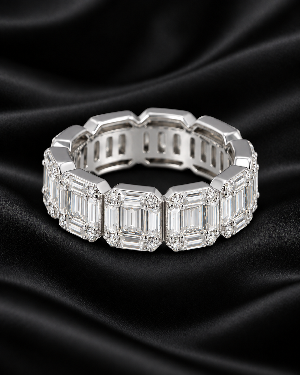 Emerald-Cut Moissanite Eternity Band – 925 Sterling Silver