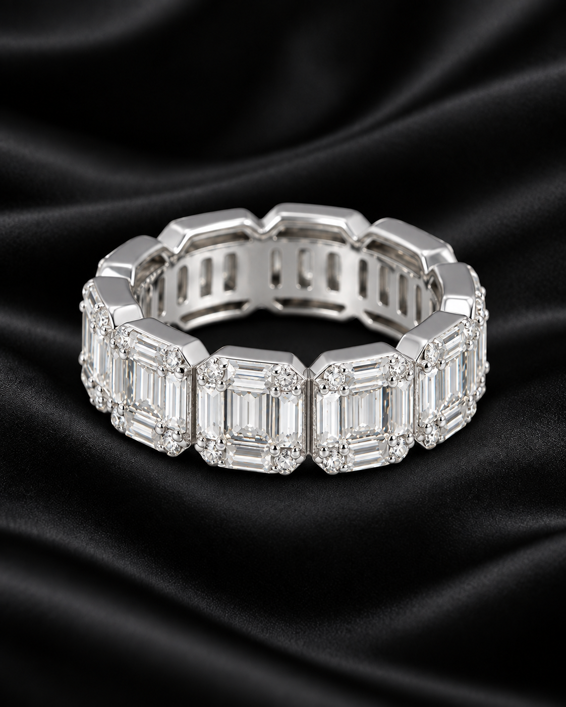 Emerald-Cut Moissanite Eternity Band – 925 Sterling Silver