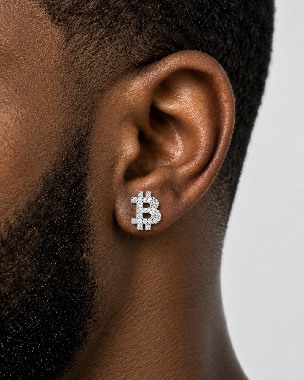 Bitcoin Moissanite Iced-Out Stud Earrings – 925 Sterling Silver