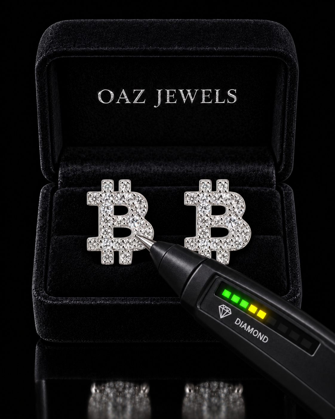 Bitcoin Moissanite Iced-Out Stud Earrings – 925 Sterling Silver