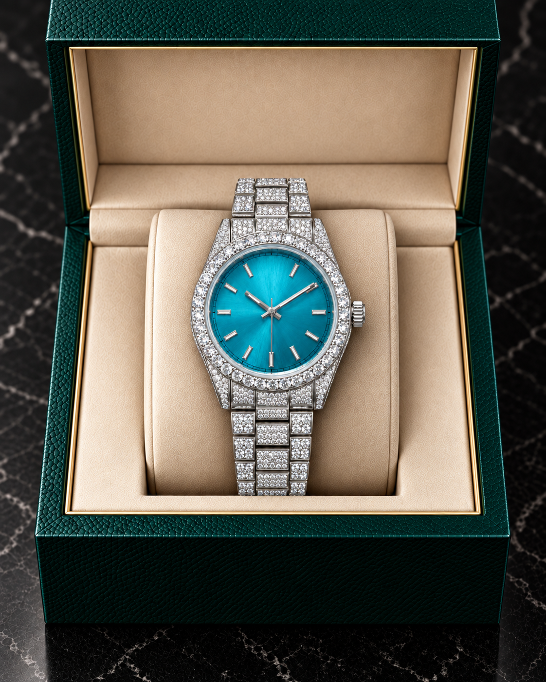 41MM Ice Blue Dial Full Moissanite Diamond Watch – Silver Tone
