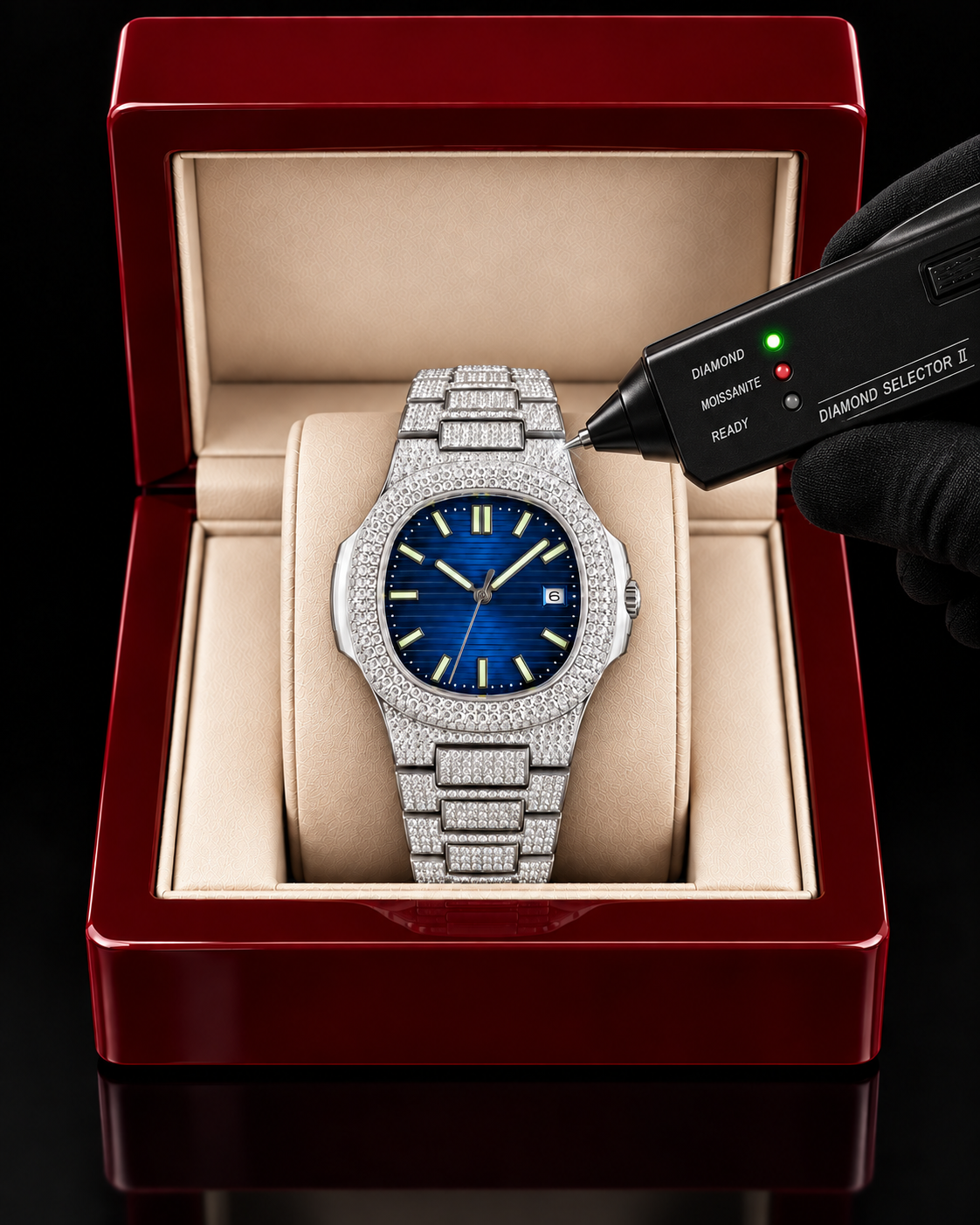 Blue Dial Fully Iced Moissanite Luxury Watch – Silver Finish