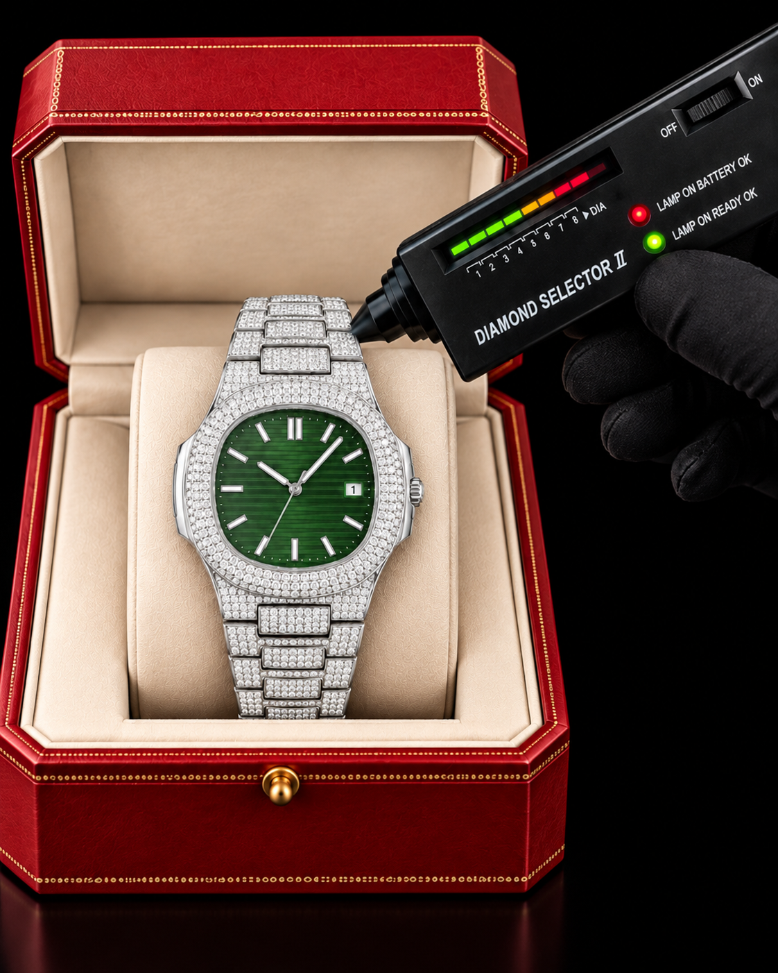 Green Dial Fully Iced Moissanite Luxury Watch – Silver Finish