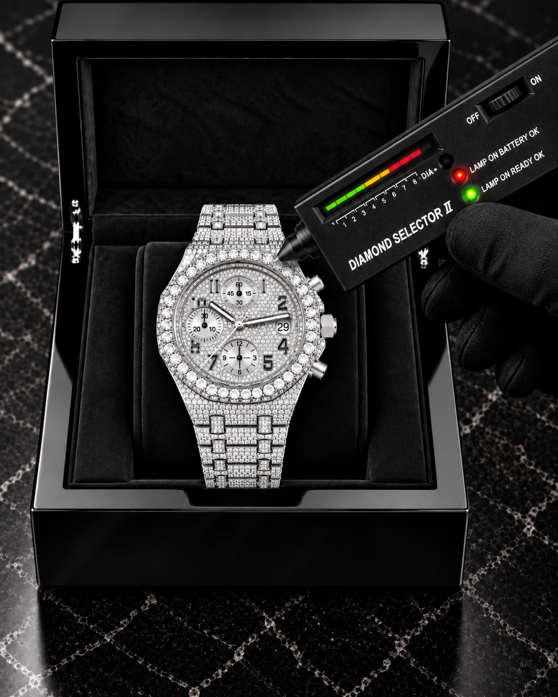 Fully Iced-Out Moissanite Chronograph Watch – Silver Pavé Dial