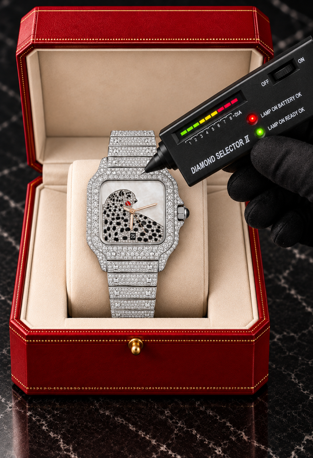 Panther Dial Fully Iced-Out Moissanite Square Watch – Silver Finish