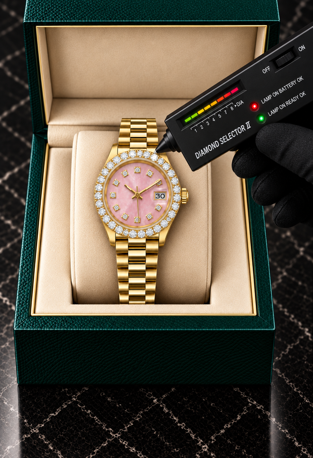 41MM Pink Dial Gold-Tone Moissanite Diamond Watch – Iced Bezel