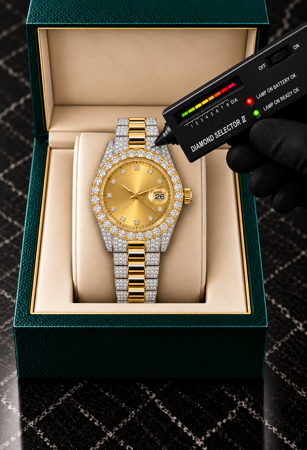 41MM Two-Tone Gold & Silver Moissanite Diamond Watch – Champagne Dial