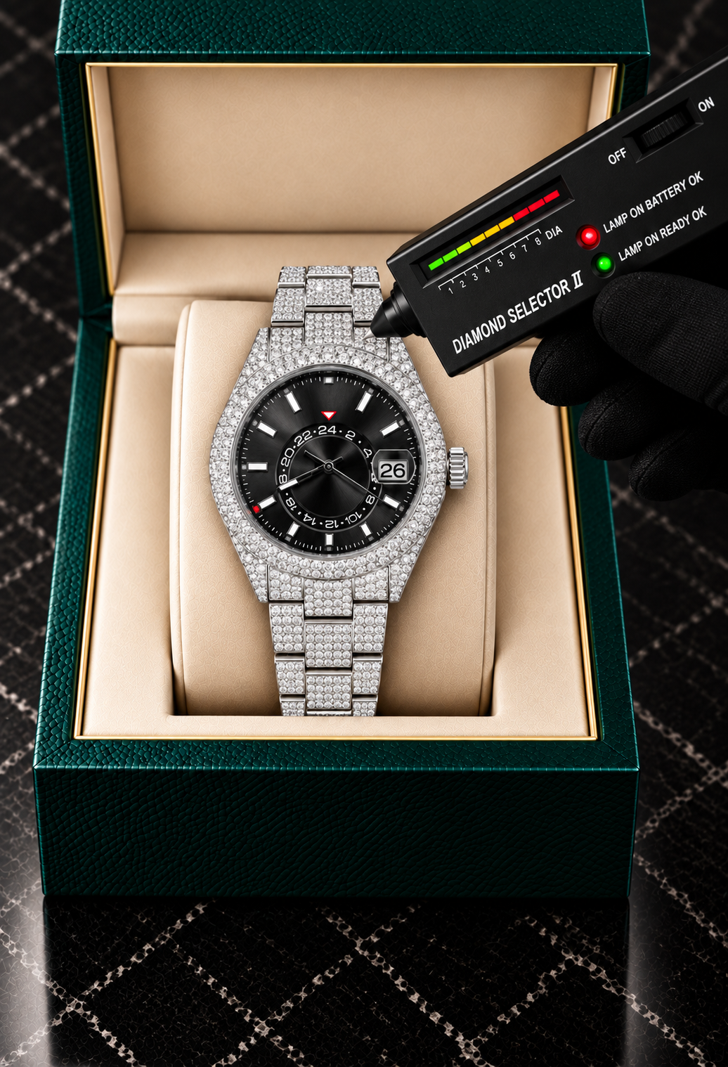 41MM Black Dial Full Moissanite Diamond Watch – Silver Iced-Out Edition