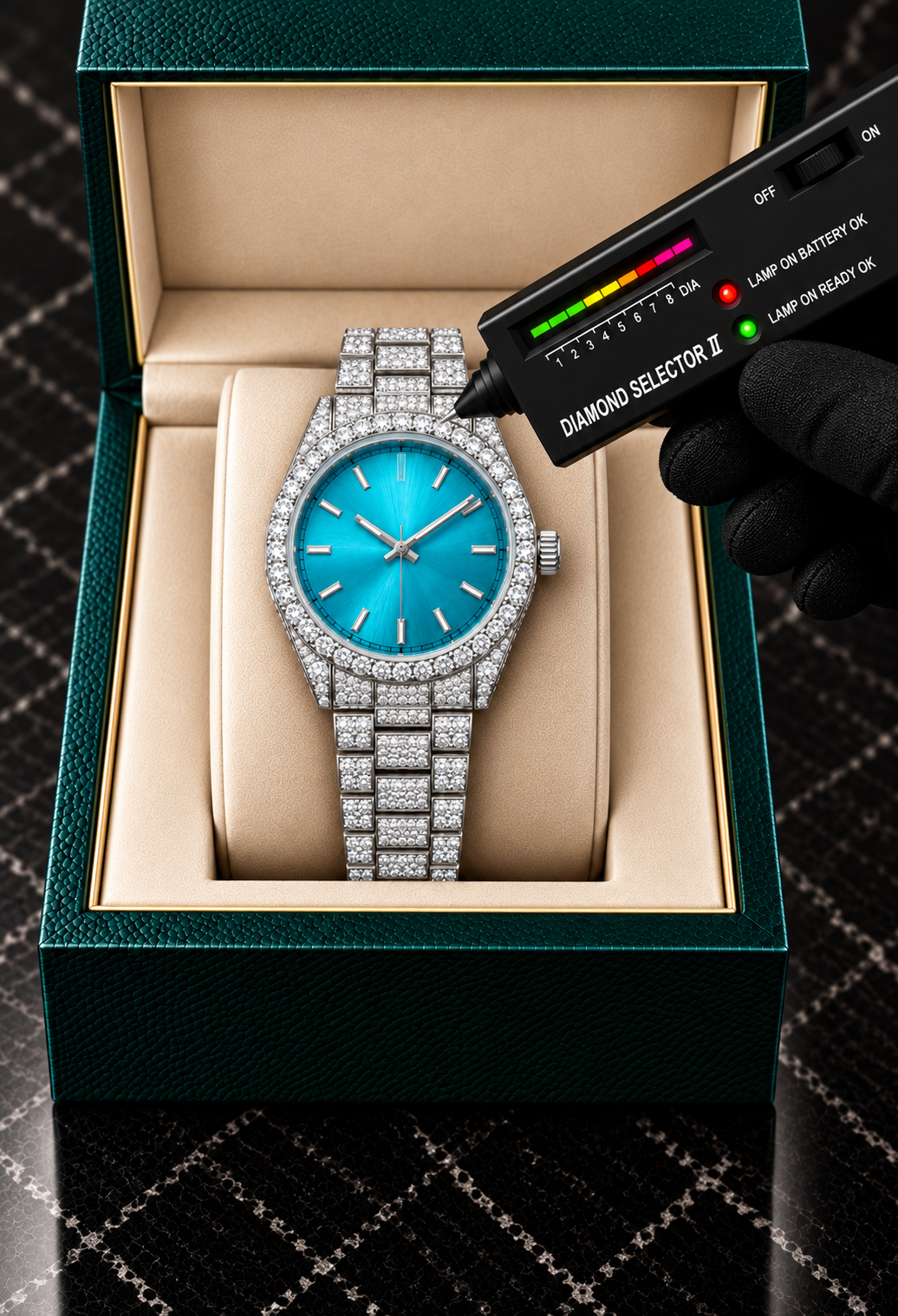 41MM Ice Blue Dial Full Moissanite Diamond Watch – Silver Tone