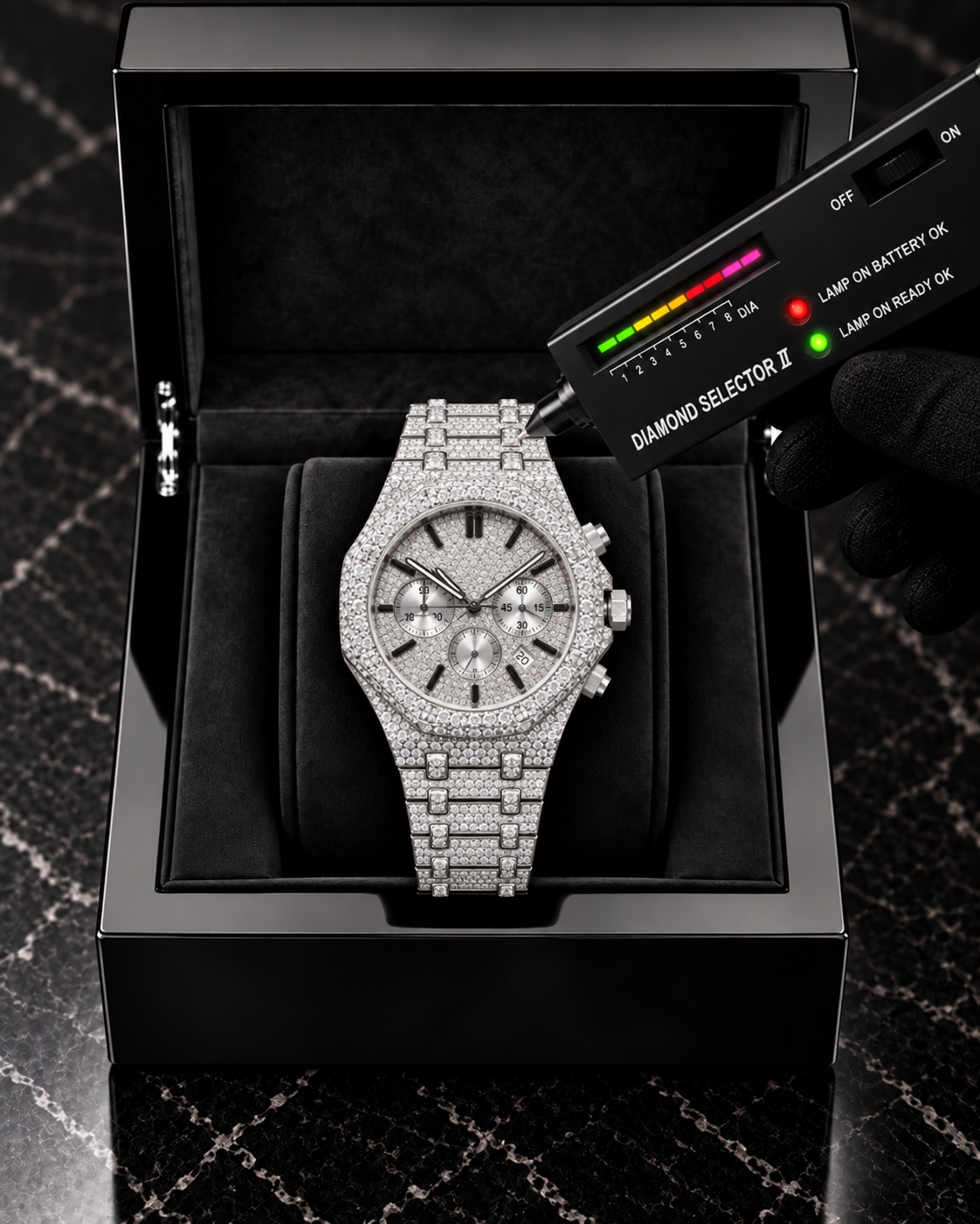 41MM Full Moissanite Chronograph Watch – Silver Iced-Out Edition