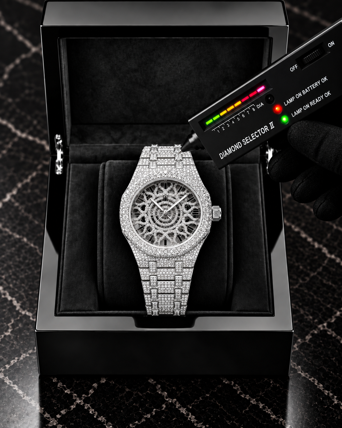 41MM Full Moissanite Skeleton Watch – Fully Iced-Out Silver Finish