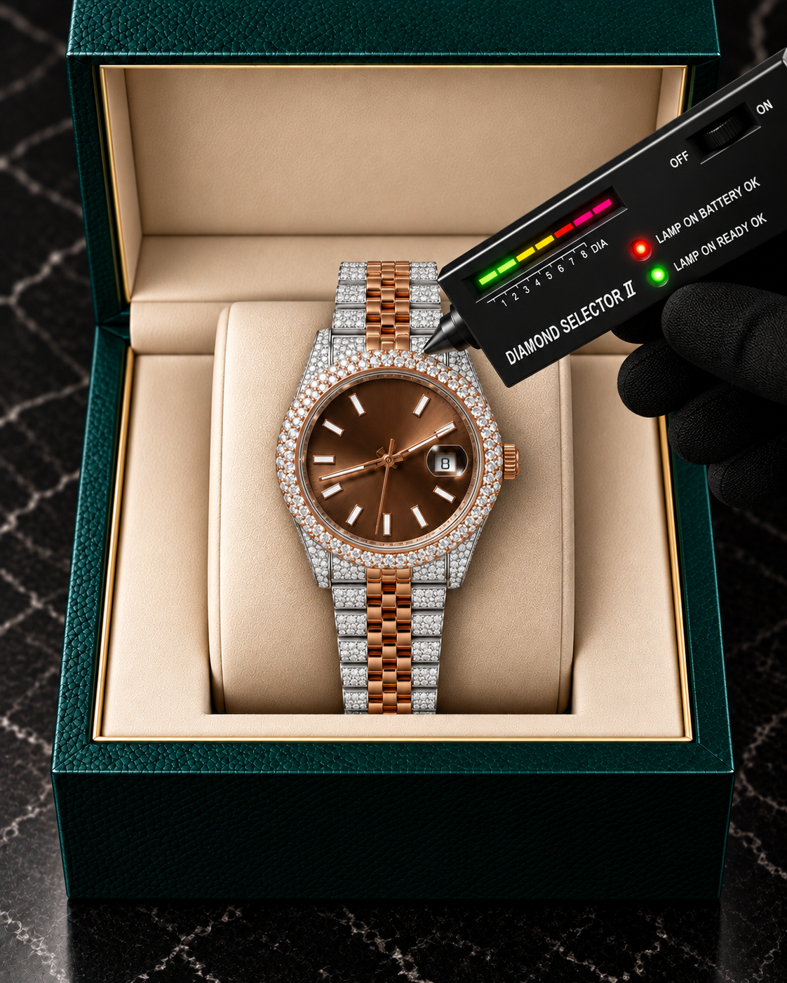 41MM Two-Tone Moissanite Diamond Watch – Chocolate Dial