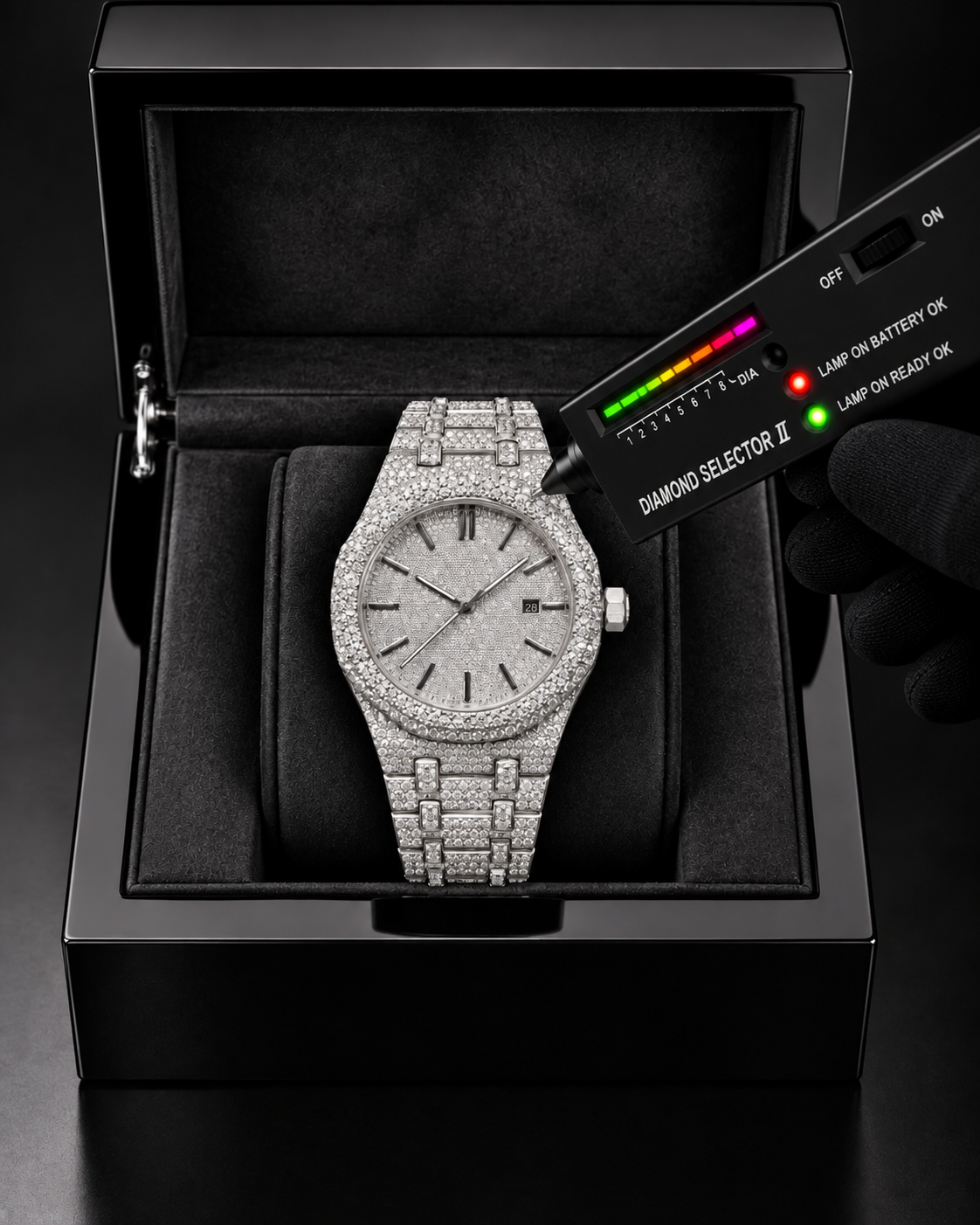 41MM Full Iced-Out Moissanite Watch – Silver Pave Dial & Bracelet