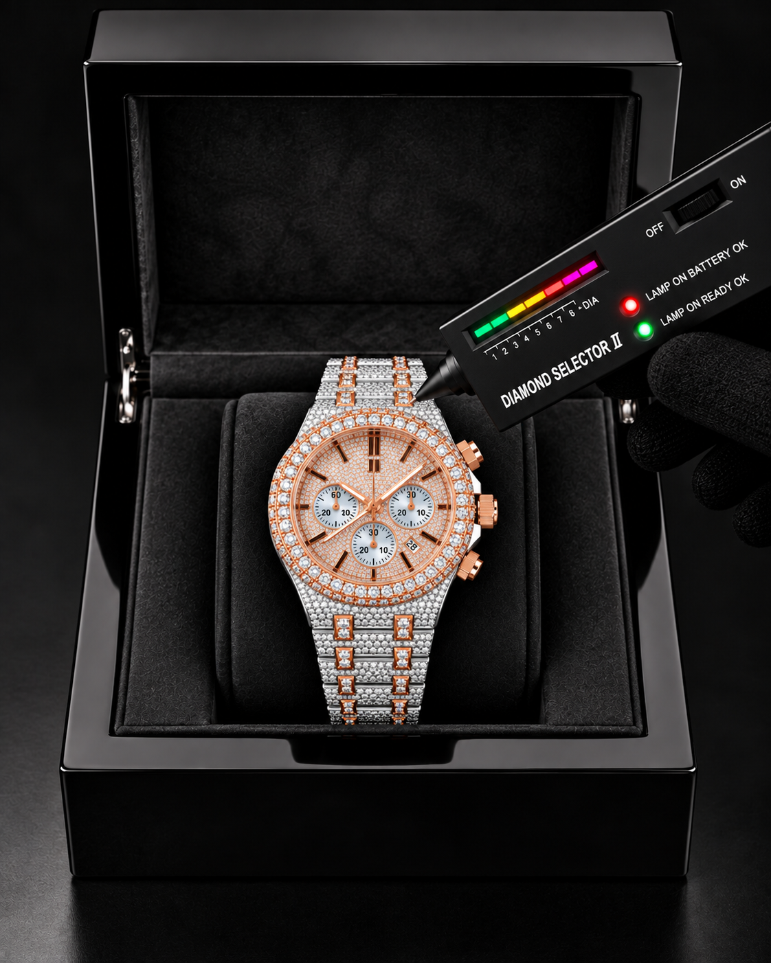 41MM Rose Gold Two-Tone Iced-Out Moissanite Chronograph Watch