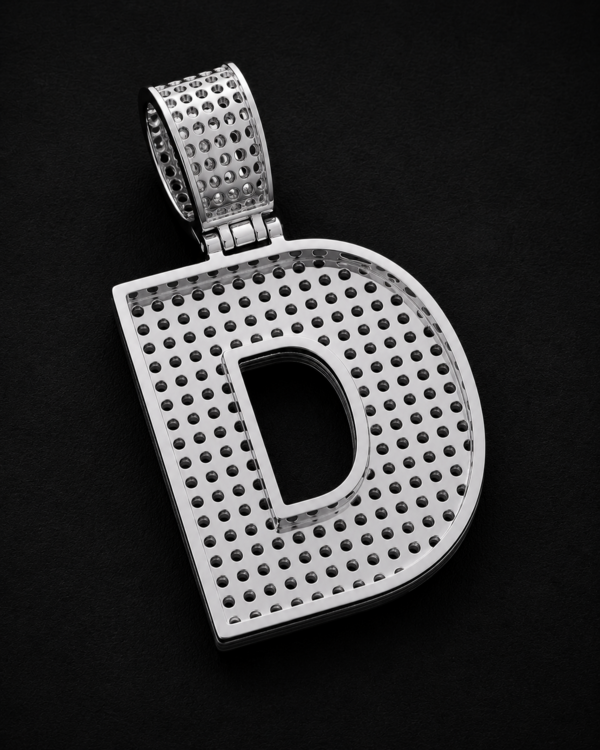 Custom Initial Pendant in 925 Sterling Silver with VVS Moissanite – Iced-Out Personalized D Letter Pendant