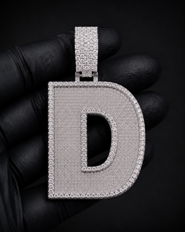 Custom Initial Pendant in 925 Sterling Silver with VVS Moissanite – Iced-Out Personalized D Letter Pendant