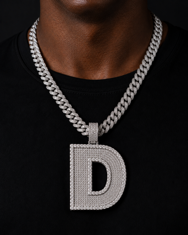 Custom Initial Pendant in 925 Sterling Silver with VVS Moissanite – Iced-Out Personalized D Letter Pendant