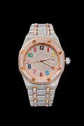 Two-Tone Rainbow VVS Moissanite Iced-Out Watch | Rose Gold & Silver Edition