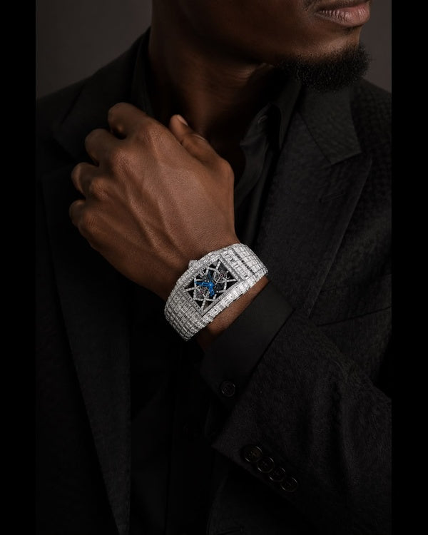 Luxury Full Baguette Skeleton Diamond Watch | White Gold Finish