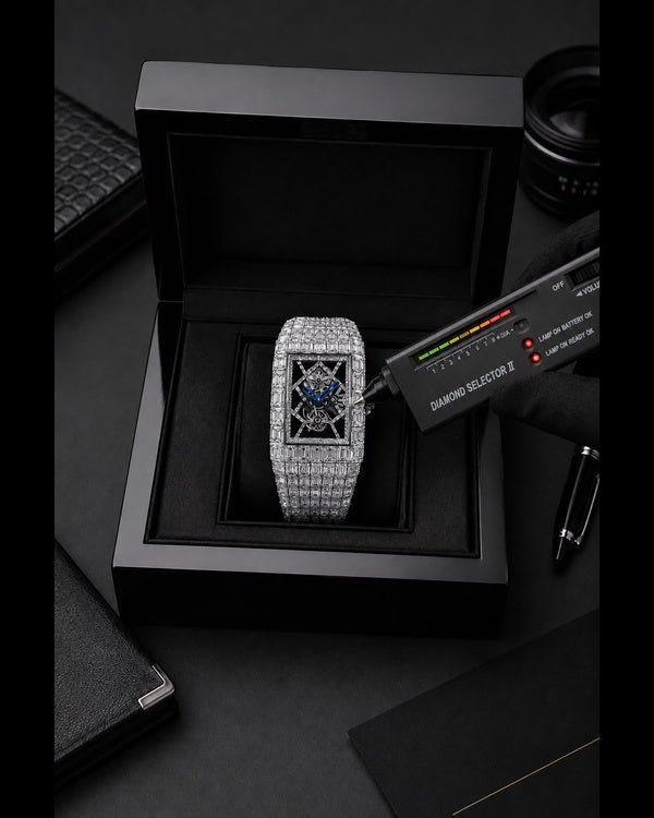 Luxury Full Baguette Skeleton Diamond Watch | White Gold Finish