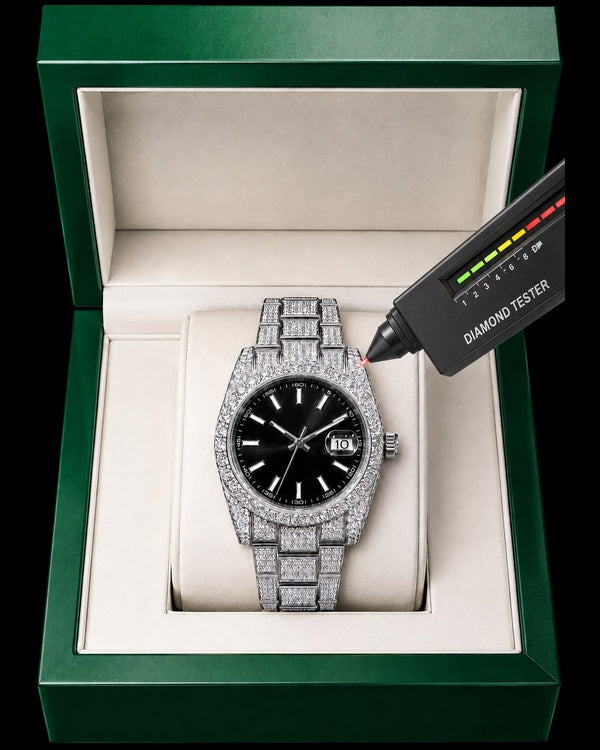 Black Dial VVS Moissanite Iced-Out Luxury Watch | Silver-Tone Edition