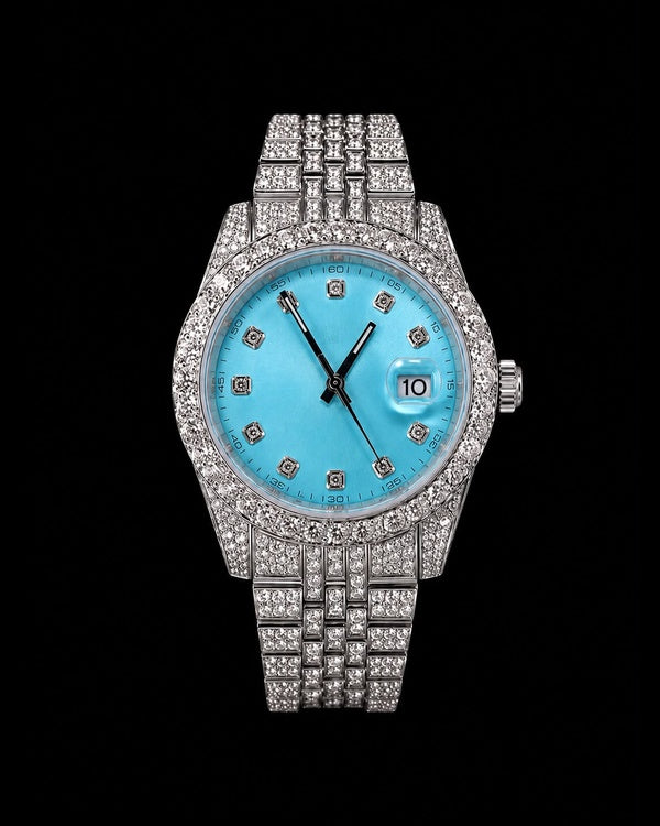 Ice Blue Dial VVS Moissanite Iced-Out Watch | Full Iced Bracelet