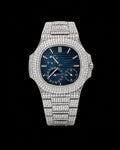 Full Iced-Out Blue Dial Luxury Watch | Silver-Tone Edition 41MM