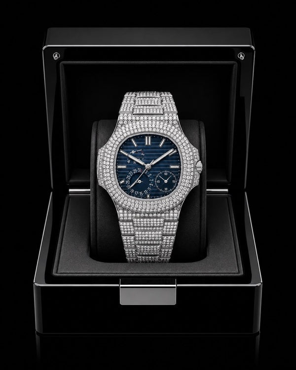 Full Iced-Out Blue Dial Luxury Watch | Silver-Tone Edition 41MM