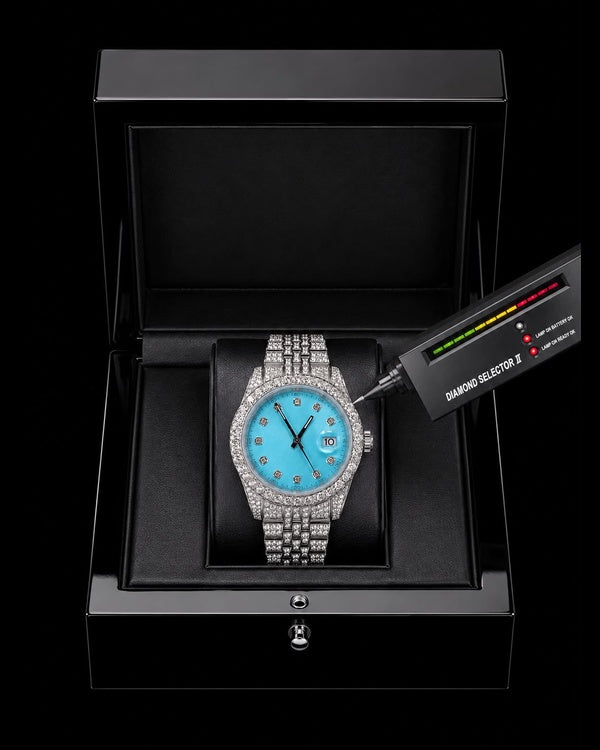 Ice Blue Dial VVS Moissanite Iced-Out Watch | Full Iced Bracelet