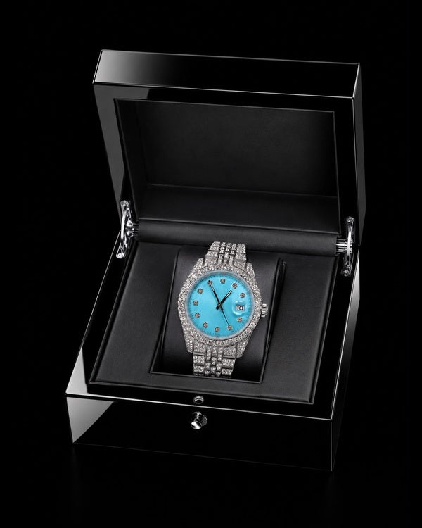 Ice Blue Dial VVS Moissanite Iced-Out Watch | Full Iced Bracelet