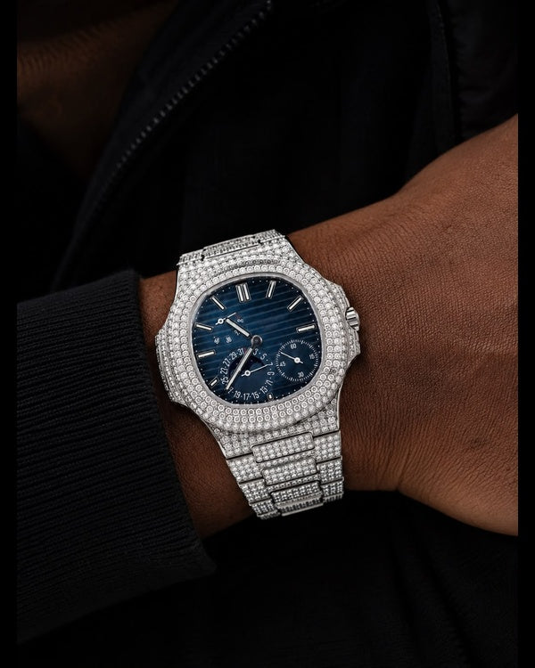 Full Iced-Out Blue Dial Luxury Watch | Silver-Tone Edition 41MM