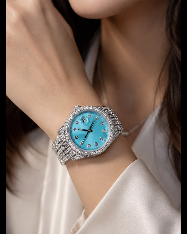 Ice Blue Dial VVS Moissanite Iced-Out Watch | Full Iced Bracelet
