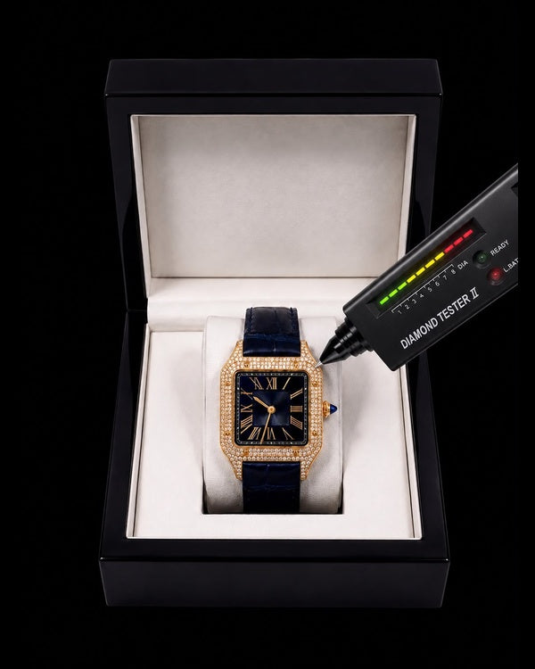 Iced-Out Blue & Gold Square Diamond Watch