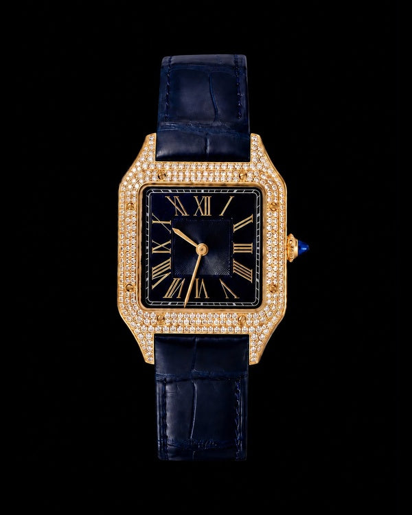 Iced-Out Blue & Gold Square Diamond Watch