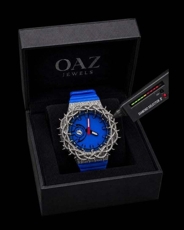 Blue Thorn VVS Moissanite Iced-Out Watch | Blue Rubber Strap