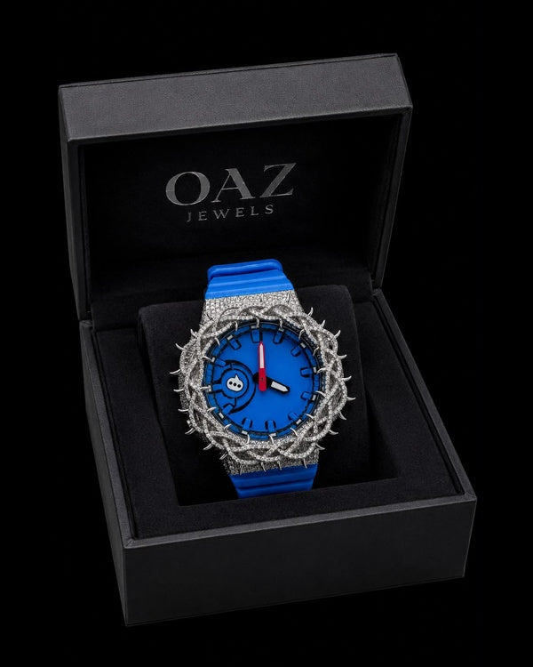 Blue Thorn VVS Moissanite Iced-Out Watch | Blue Rubber Strap