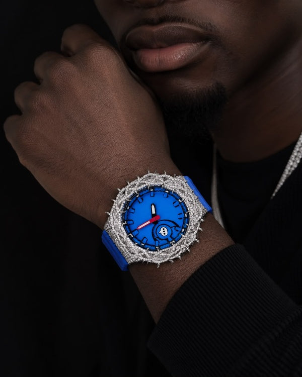 Blue Thorn VVS Moissanite Iced-Out Watch | Blue Rubber Strap