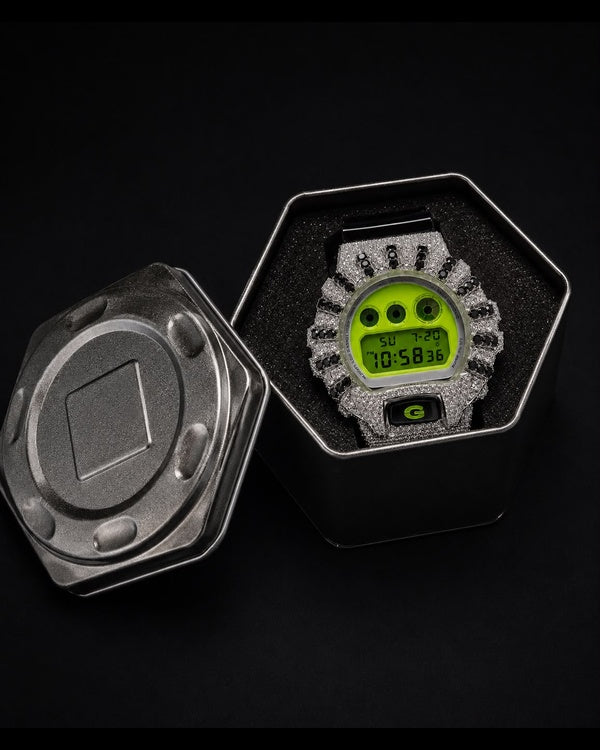 Neon Green VVS Moissanite Iced-Out Digital Watch | Black Strap