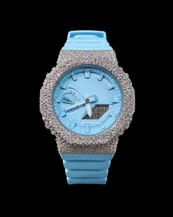 Ice Blue VVS Moissanite Digital-Analog Watch | Full Iced-Out Edition
