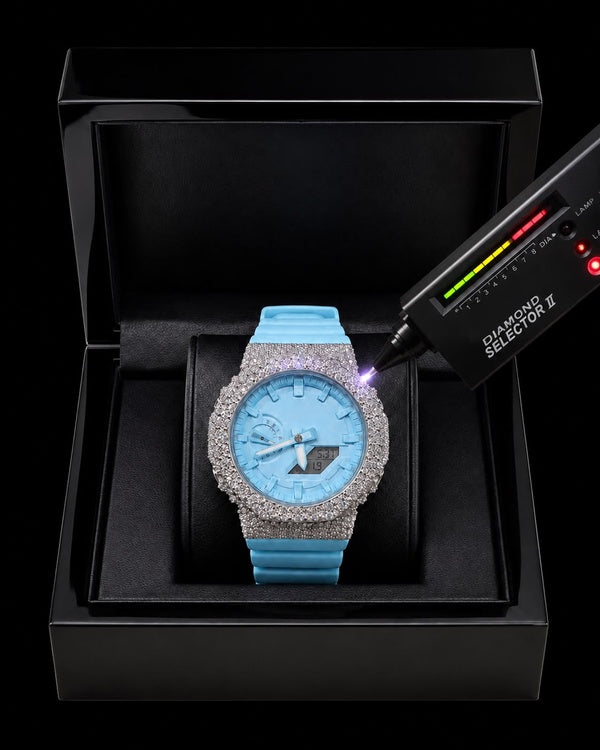Ice Blue VVS Moissanite Digital-Analog Watch | Full Iced-Out Edition