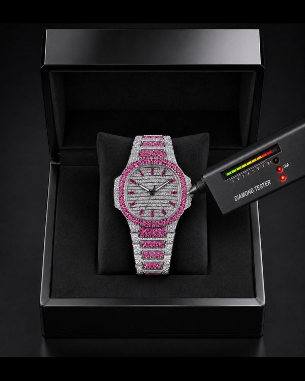 Pink Ice Iced-Out Luxury Watch | Silver-Tone Edition