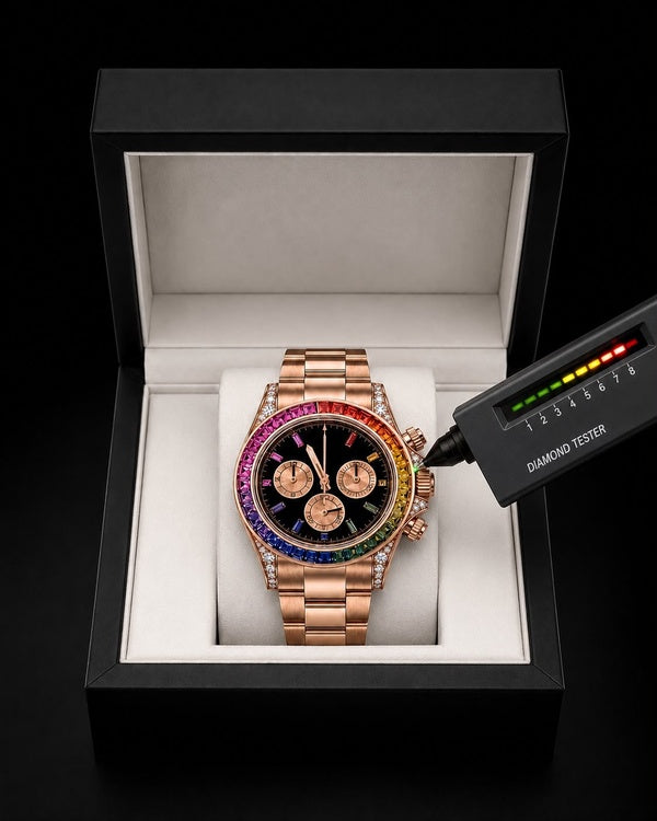 Rainbow Rose Gold Iced-Out Luxury Chronograph Watch