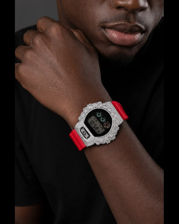 VVS Moissanite Bust Down Luxury Watch | Red Sport Edition
