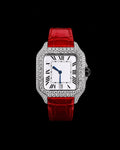 41MM Red Crocodile Strap Iced-Out Moissanite Watch