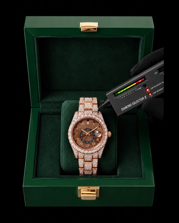 Rose Gold Iced-Out Luxury Watch | Brown Dial & Full Iced Bracelet